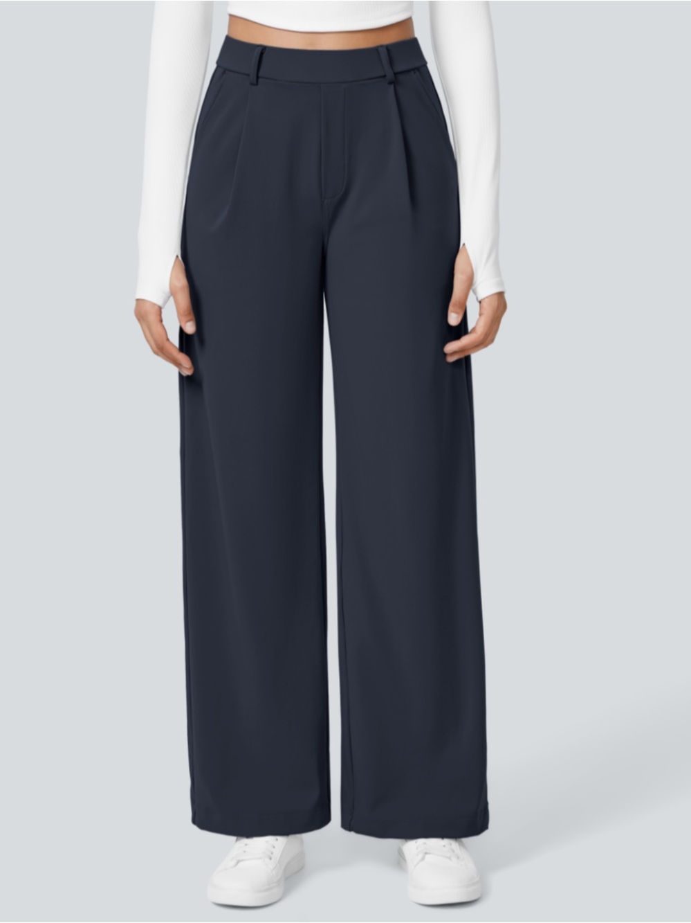 Halara High Waisted Side Pocket Straight Leg Work Pants Midnight Blue NWT